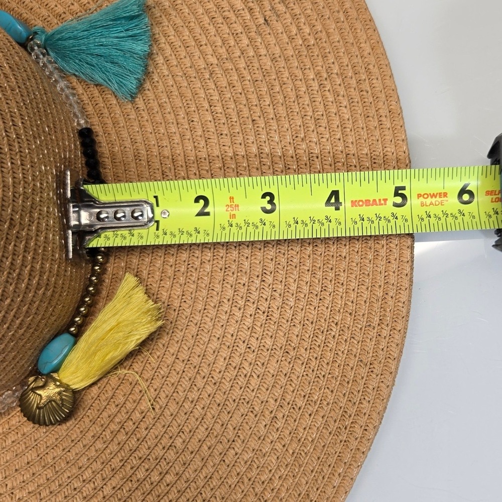 Magid Hats Wide Brim Sun Hat OS Paper Straw Floppy Boho Tassel Beach Resort Wear - Picture 10 of 11